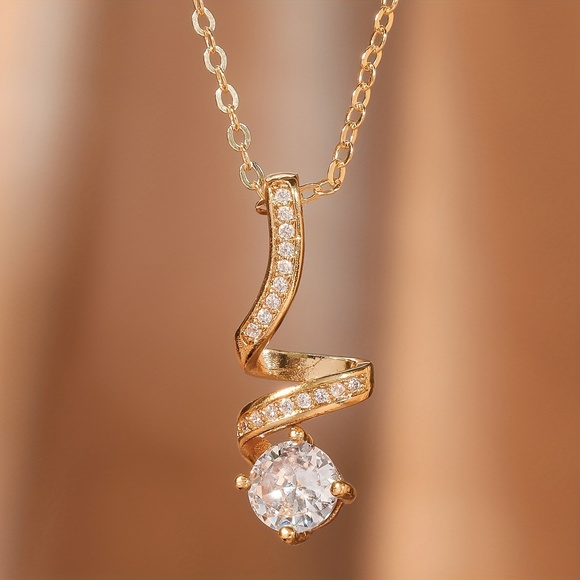 Exquisite 18K Gold-Plated Zircon Pendant: Elegant Rotating Design - Picture 2 of 6